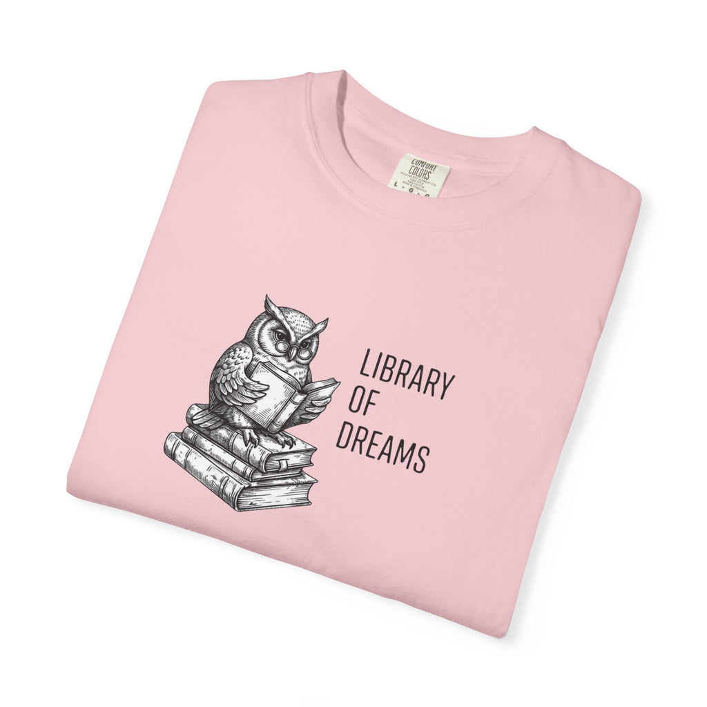 Library of Dreams T-Shirt — Owl on Books Reading Tee