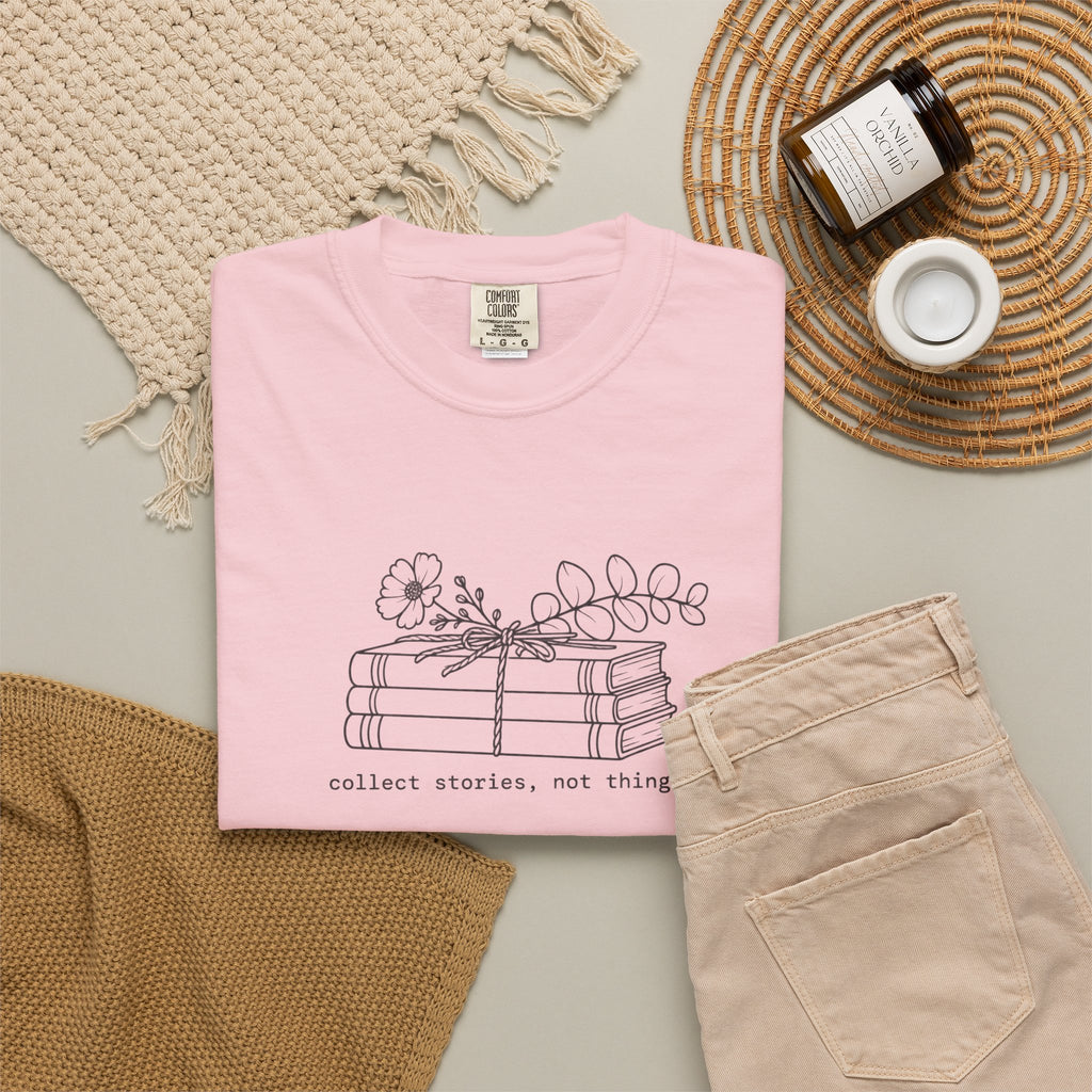 T-Shirt — 'Collect Moments, Not Things' Minimal Floral Stack Graphic
