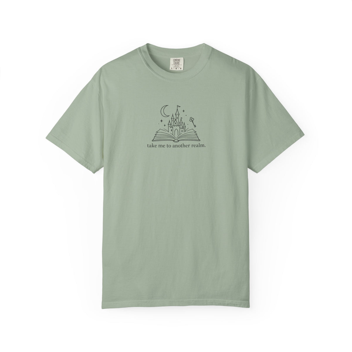 T-Shirt — 'Take Me to Another Realm' Minimal Moon & Book Graphic