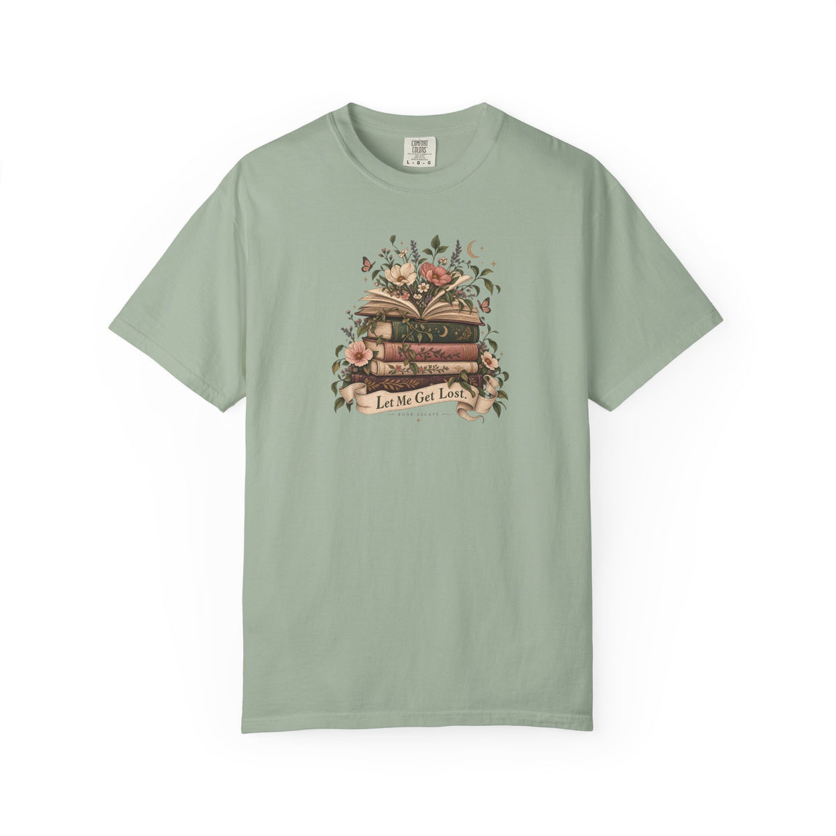 Vintage Book Stack with Flowers, Let's Get Lost T-Shirt