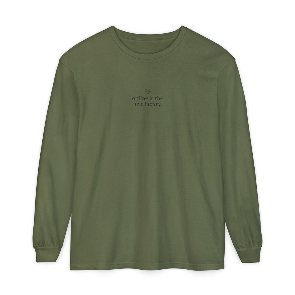 Long Sleeve T-Shirt — “offline is the new luxury” Minimalist Relaxation Tee