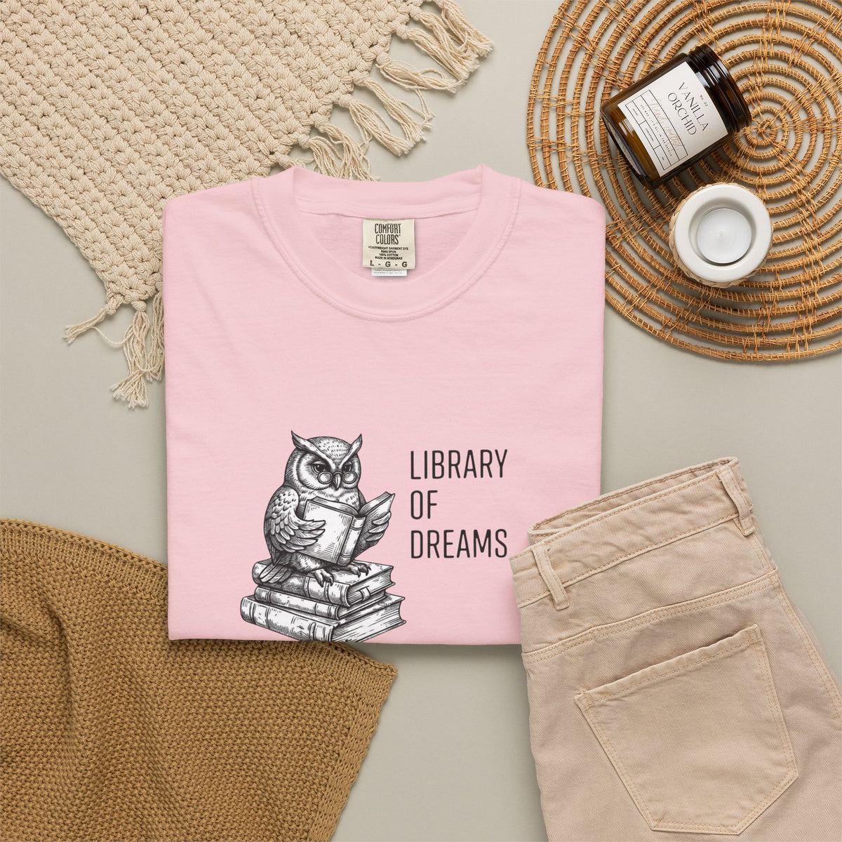 Library of Dreams T-Shirt — Owl on Books Reading Tee