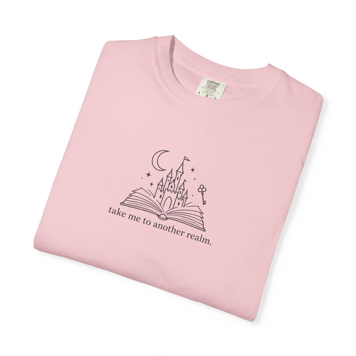 T-Shirt — 'Take Me to Another Realm' Minimal Moon & Book Graphic