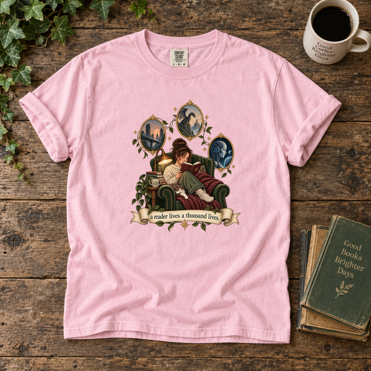a reader lives a thousand lives. t-shirt