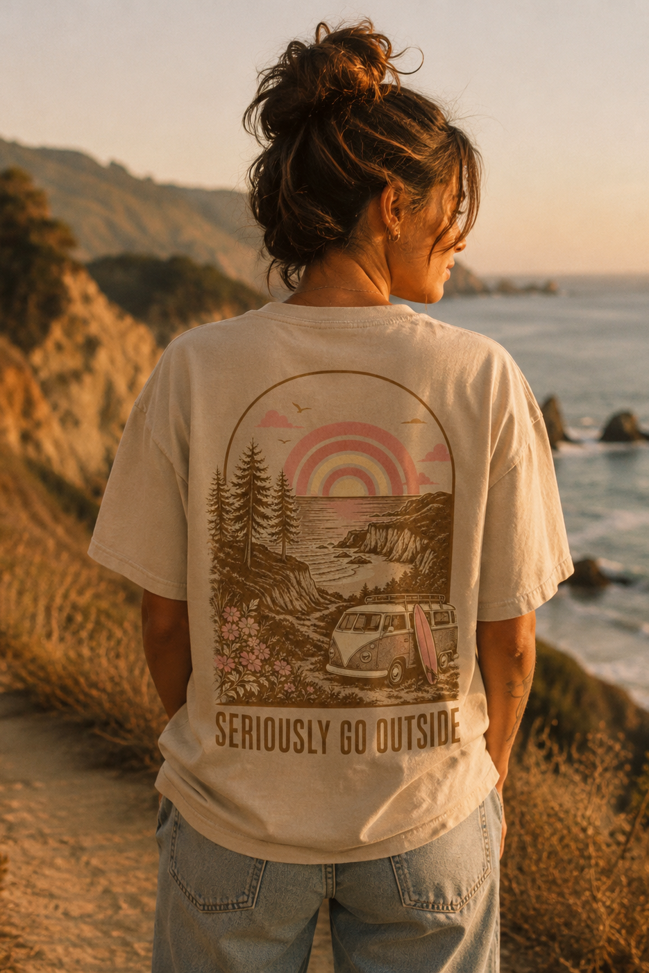 go outside with back print- Nature T‑Shirt — Mountain & Forest Graphic Tee