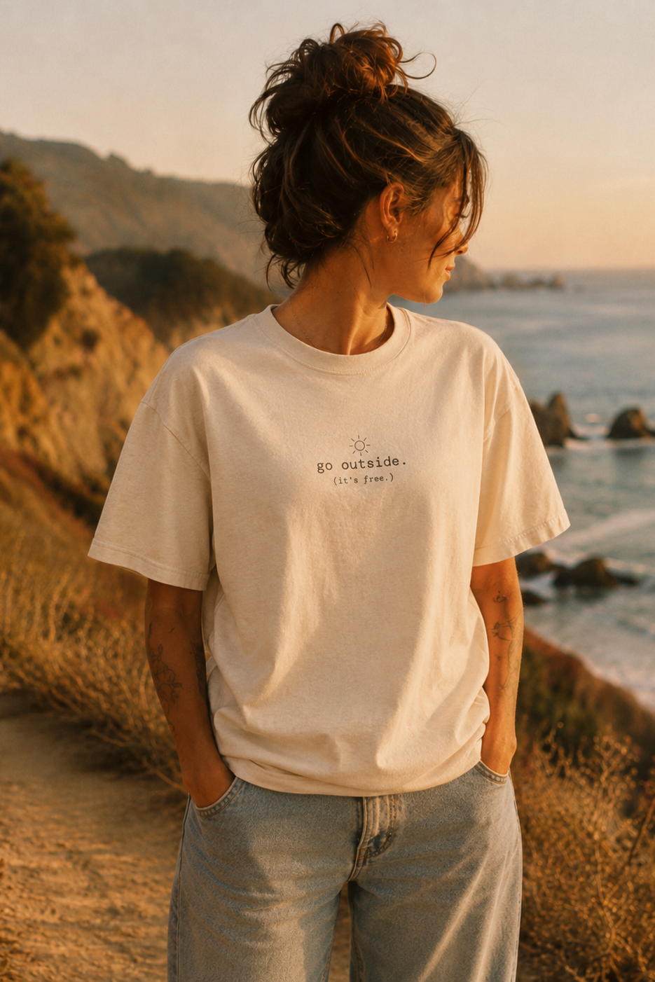 go outside with back print- Nature T‑Shirt — Mountain & Forest Graphic Tee