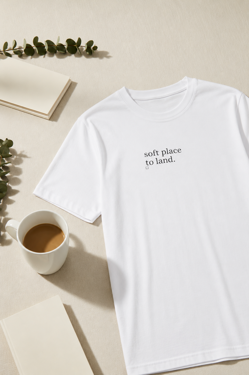 Soft Place to Land. T-Shirt | Minimalist Text | Regular Fit