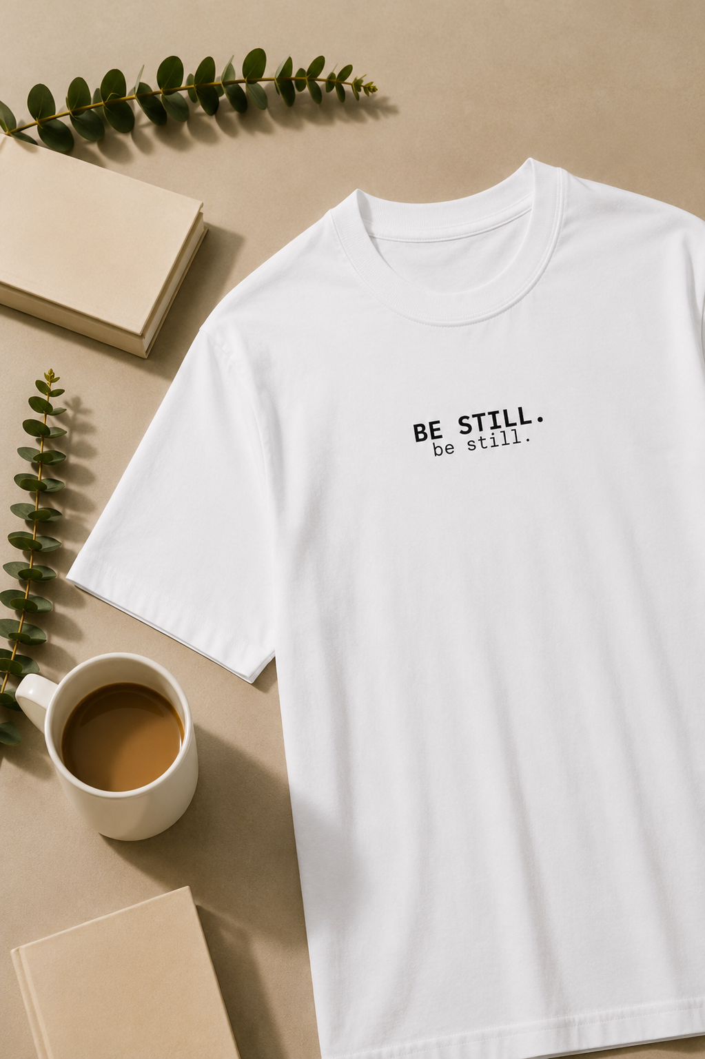 Be Still. T-Shirt | Minimalist Script | Regular Fit