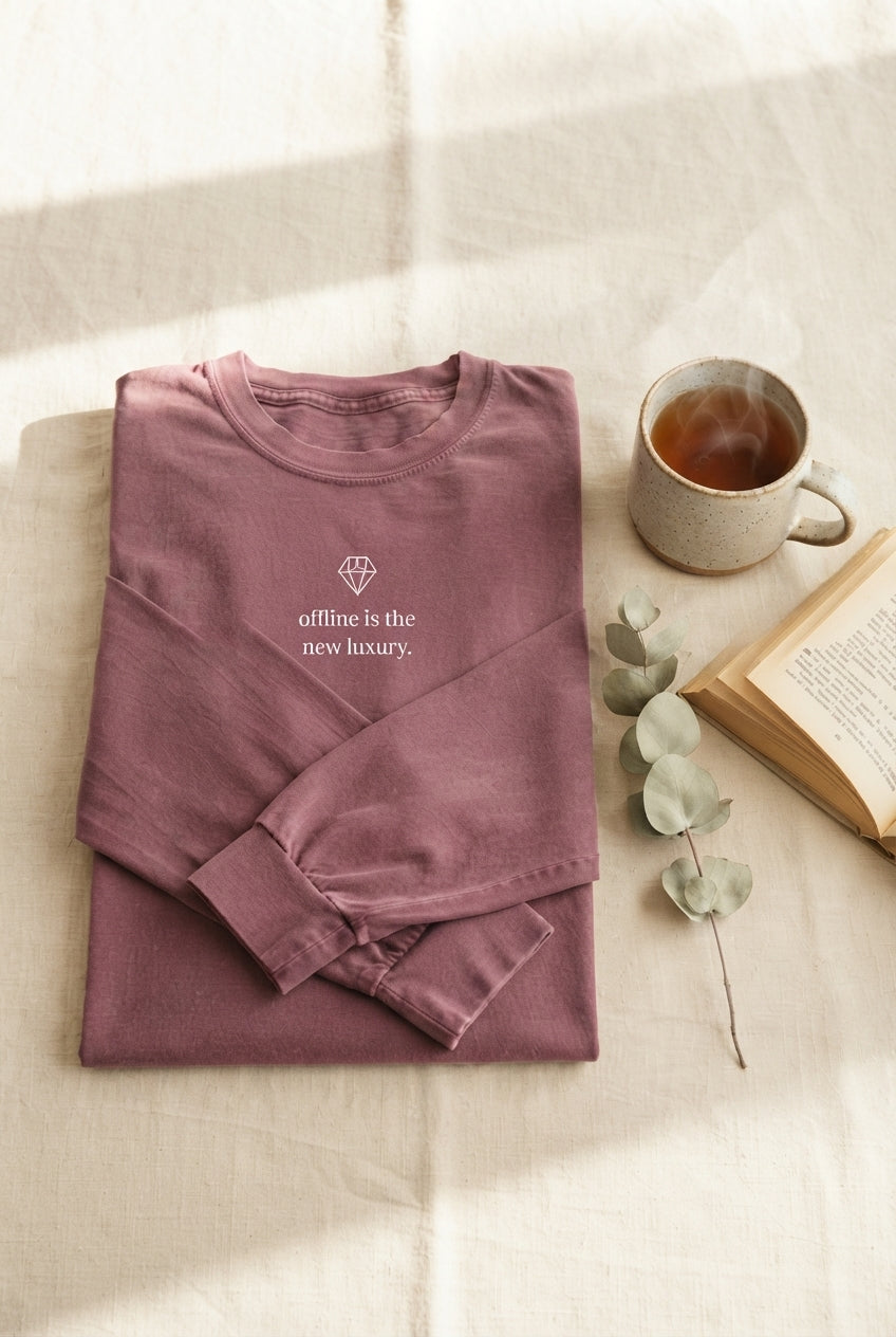 Long Sleeve T-Shirt — “offline is the new luxury” Minimalist Relaxation Tee