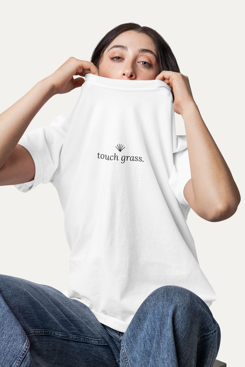 Touch Grass T-shirt | small plant graphic | Boxy Fit