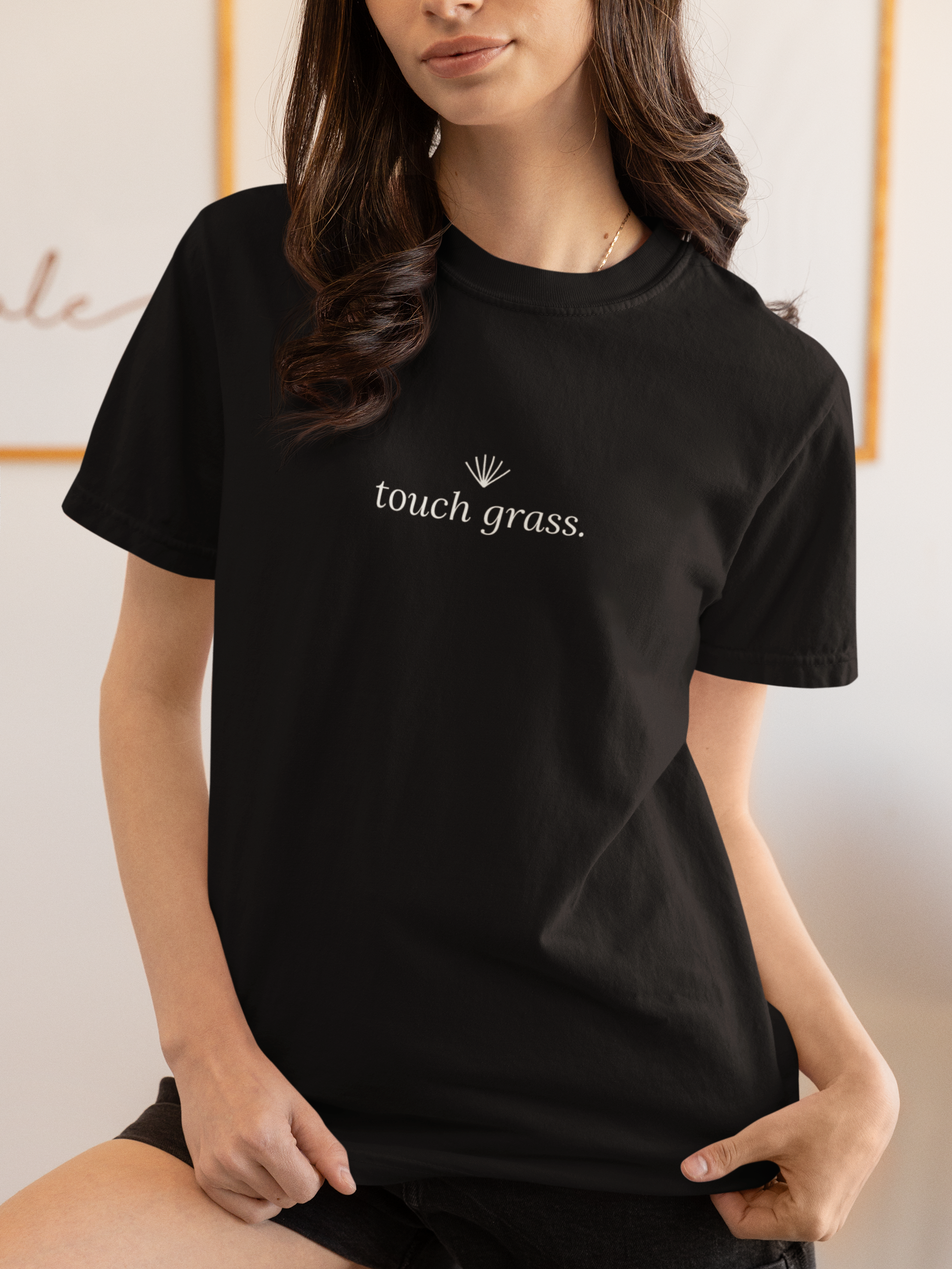 Touch Grass T-shirt | small plant graphic | Boxy Fit