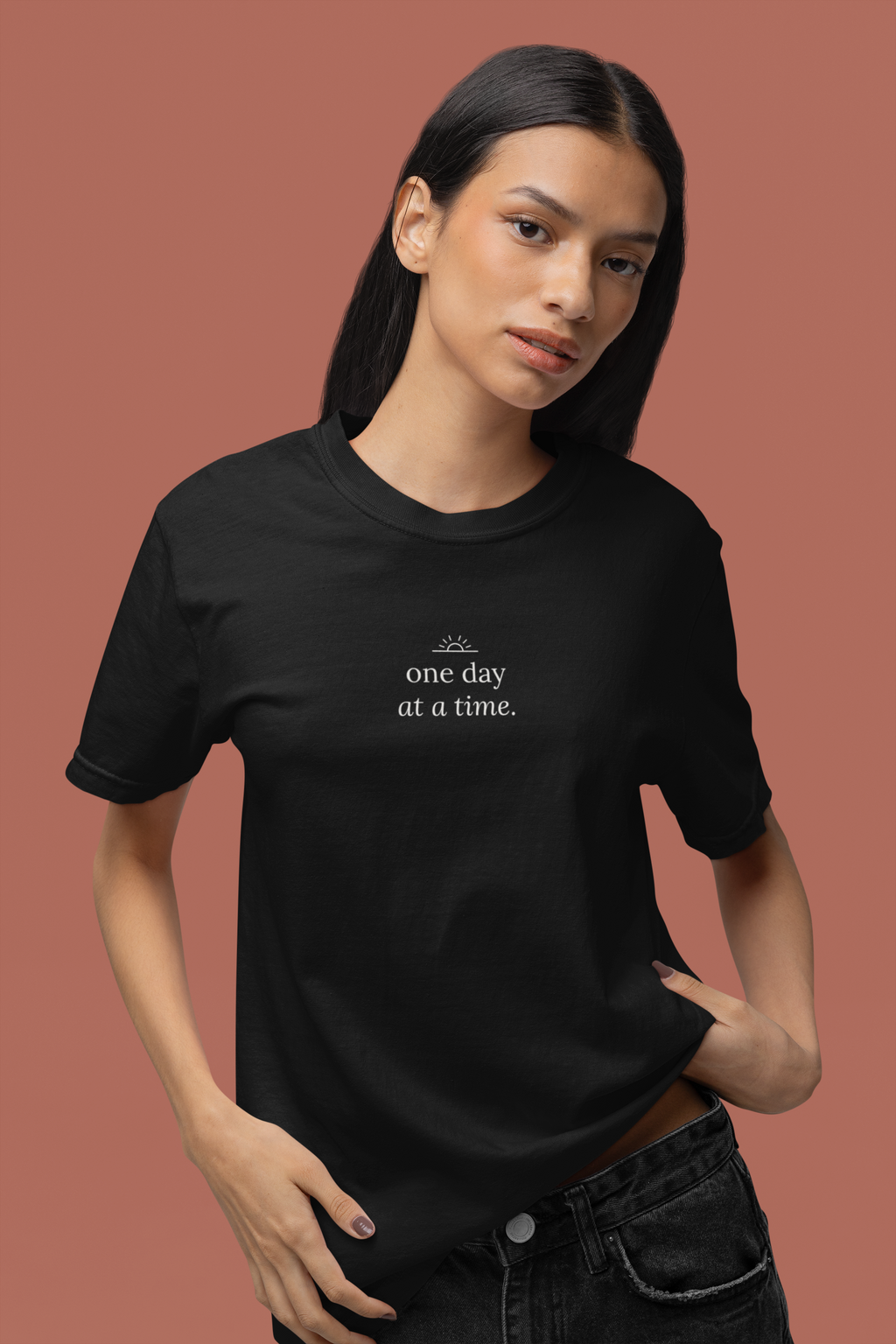 One Day at a Time. T-Shirt | Minimalist Script | Boxy Fit