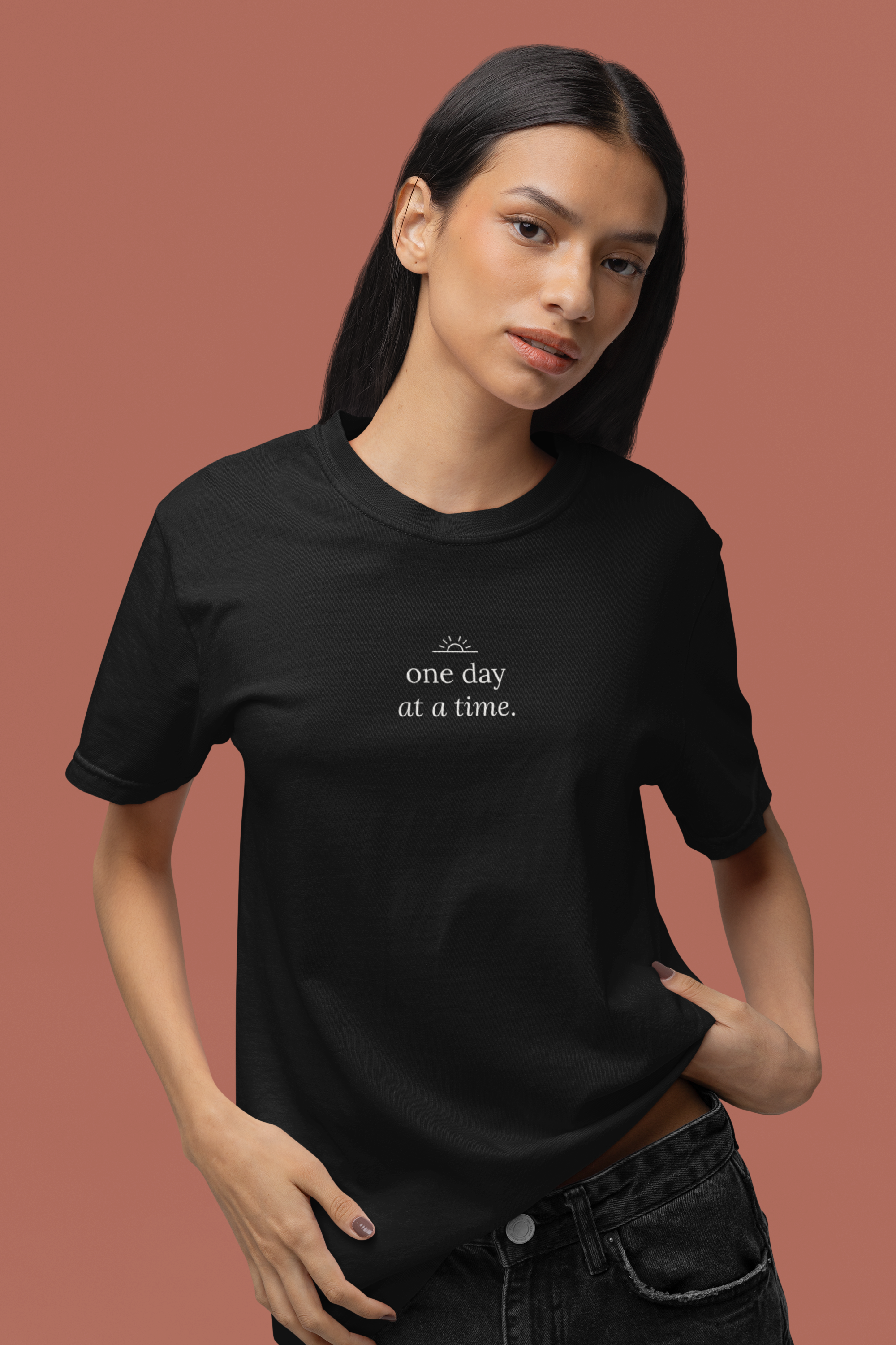 One Day at a Time. T-Shirt | Minimalist Script | Boxy Fit