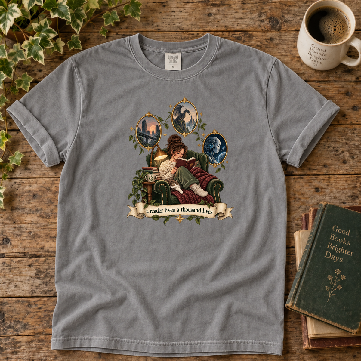 a reader lives a thousand lives. t-shirt