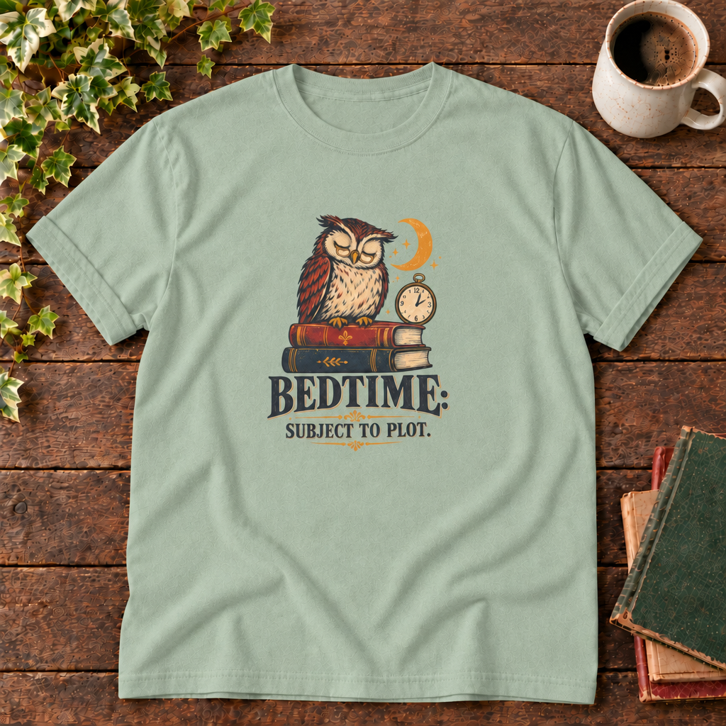 Bay Bedtime owl and books t-shirt flat lay