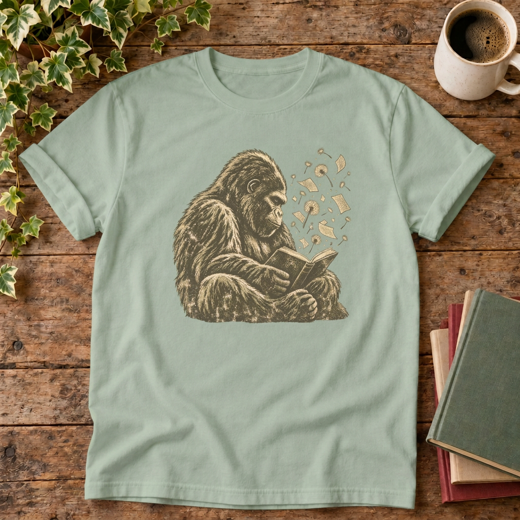 Gorilla Reading T-shirt in Bay, stylised flat lay