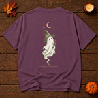 do not disturb. berry relaxed fit t-shirt back, resting witch face ghost print
