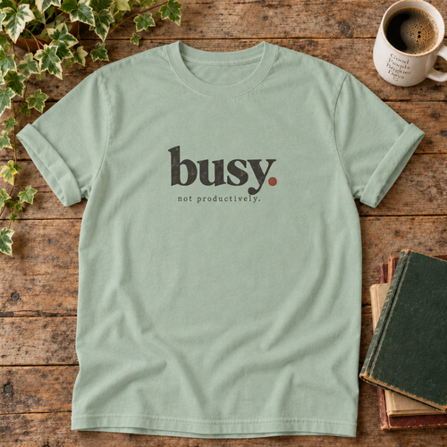 Busy. Not productively. Bay t-shirt flat lay