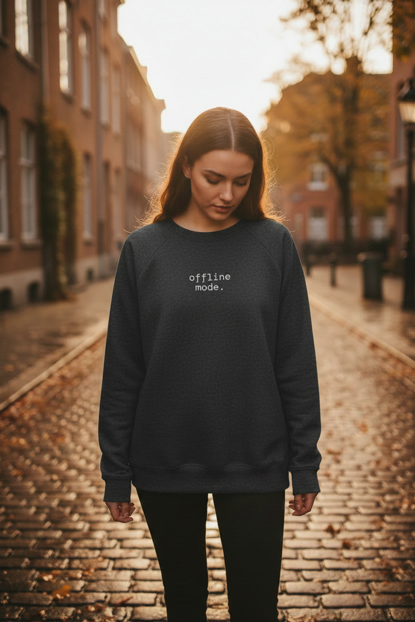 Offline Mode sweatshirt lifestyle shot - grey tri-blend
