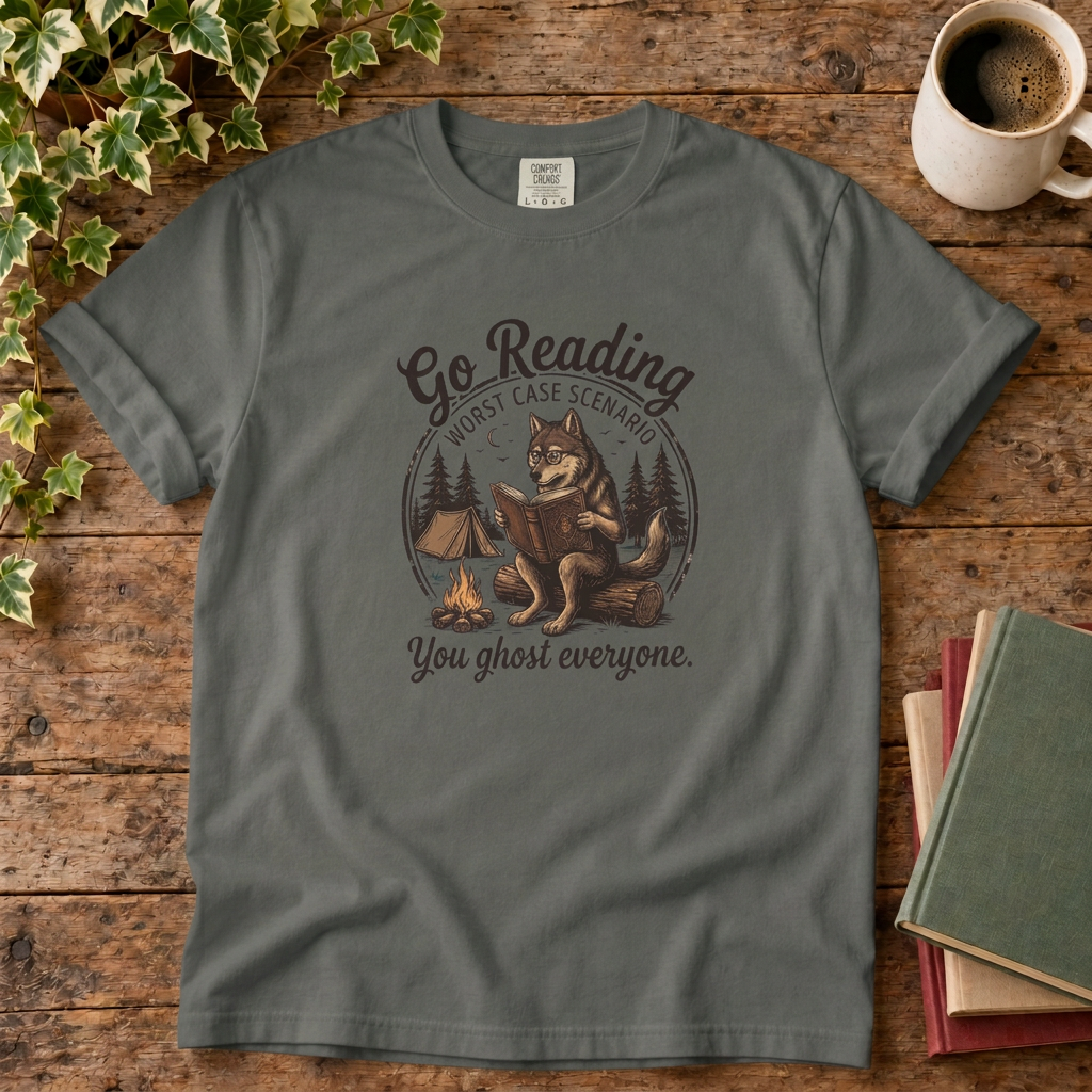 Go reading T-shirt in Pepper, stylised flat lay