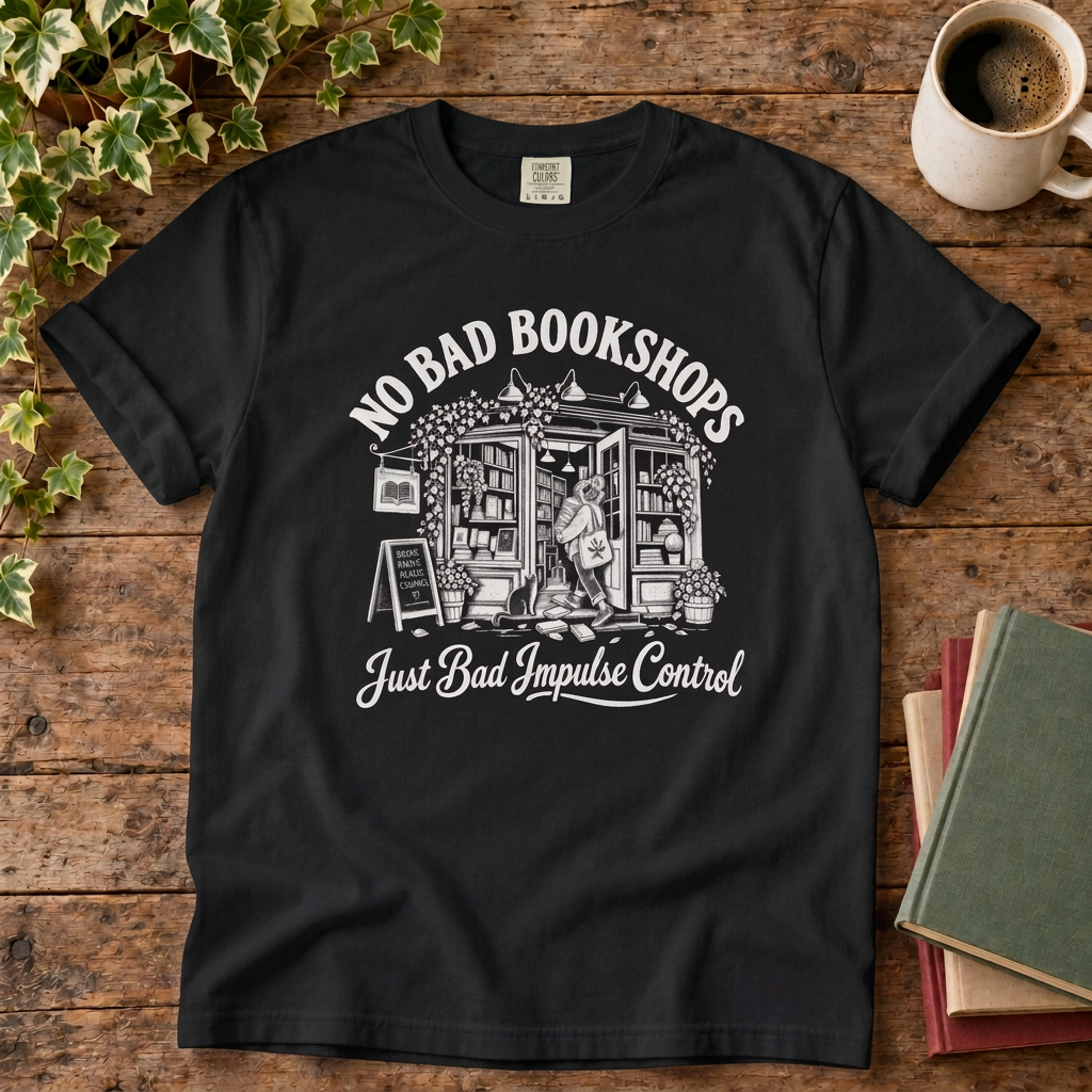 No bad bookshops T-shirt in Black, stylised flat lay