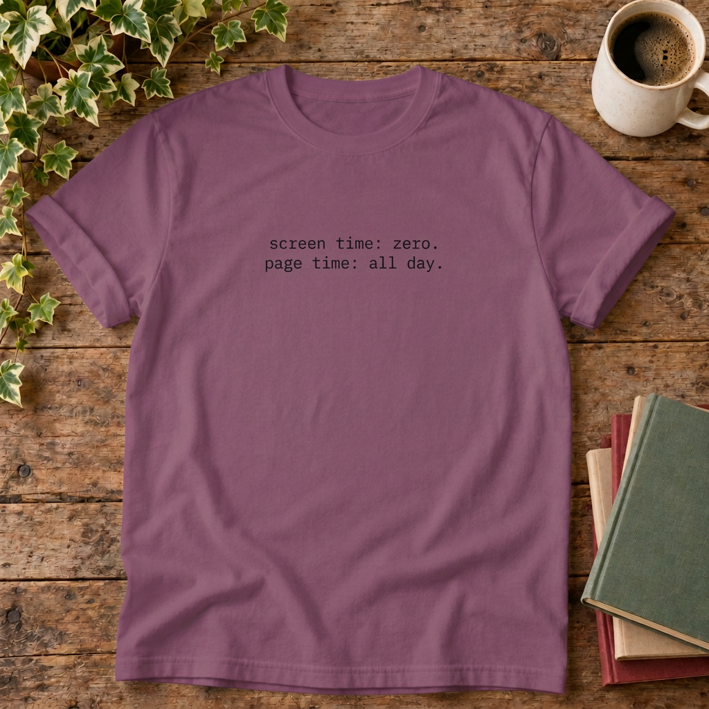 Screen time zero T-shirt in Berry, stylised flat lay