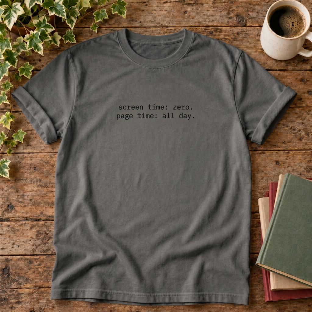 Screen time zero T-shirt in Pepper, stylised flat lay