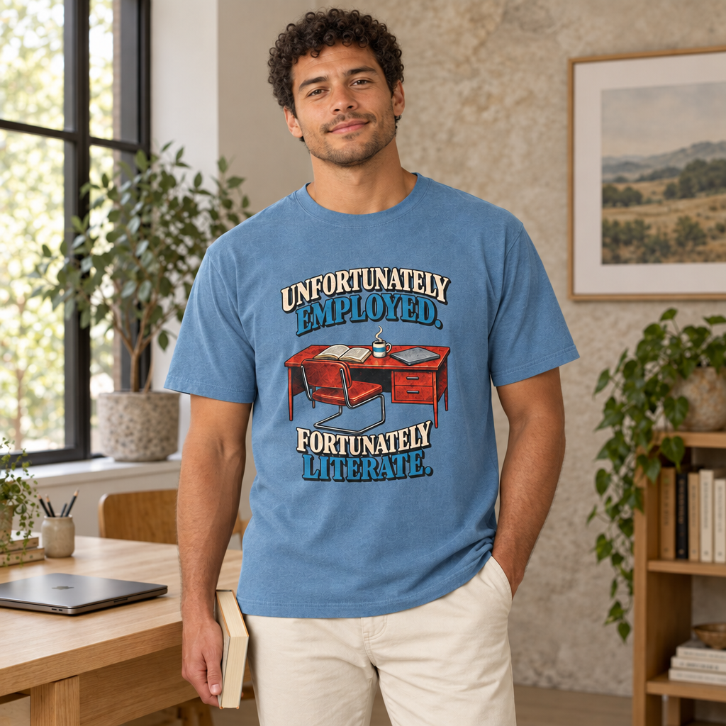unfortunately employed. fortunately literate. t-shirt
