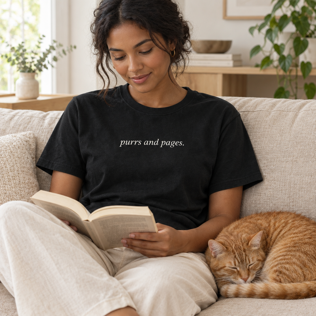 purrs and pages. t-shirt