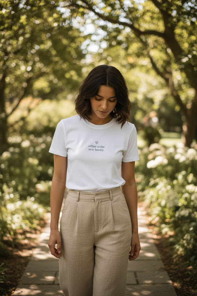 offline is the new luxury — sunlit garden walk lifestyle