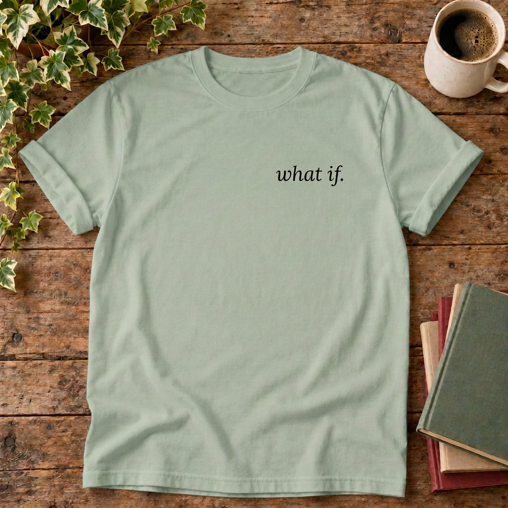 what if. Bay t-shirt flat lay with black lettering