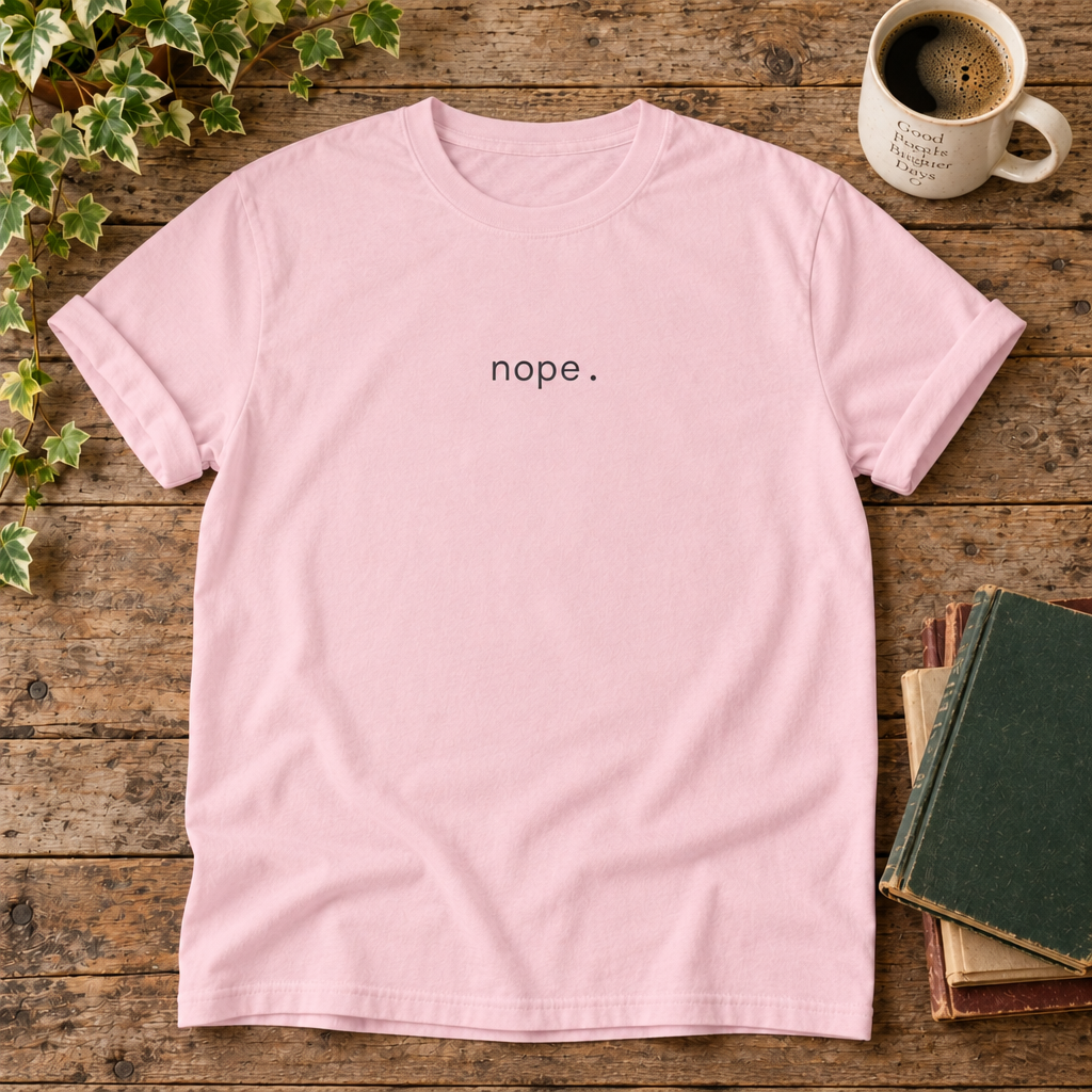 Nope Blossom flat lay with weathered wood and blank book cover