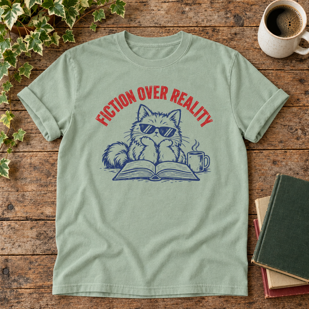 Fiction over reality Bay t-shirt flat lay