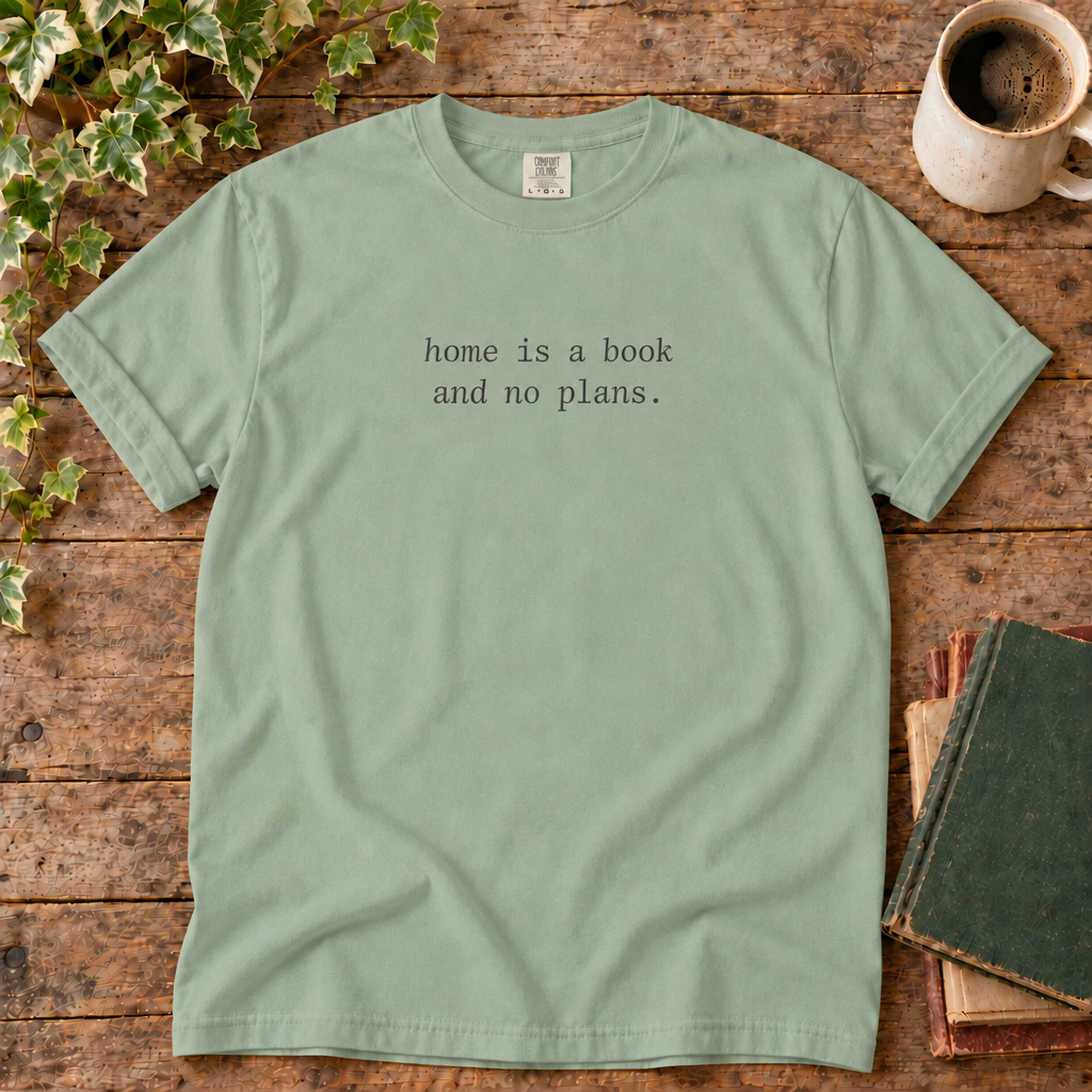 Bay tee with home is a book and no plans print