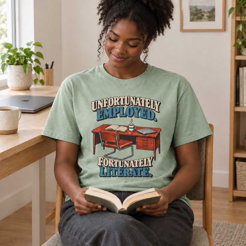 unfortunately employed. fortunately literate. t-shirt