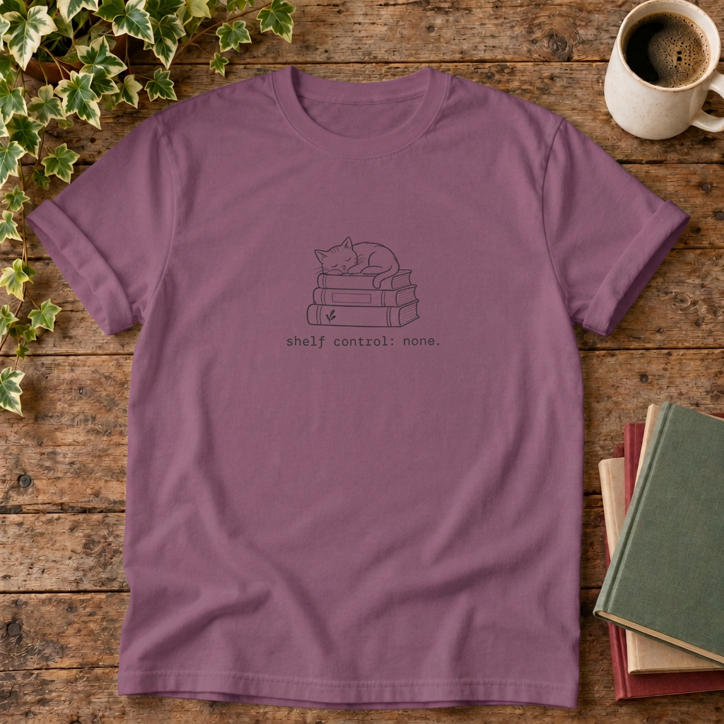 Shelf control none T-shirt in Berry, stylised flat lay