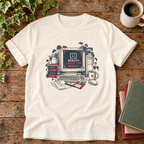 Reality error 404 t-shirt in Ivory, rustic flat lay