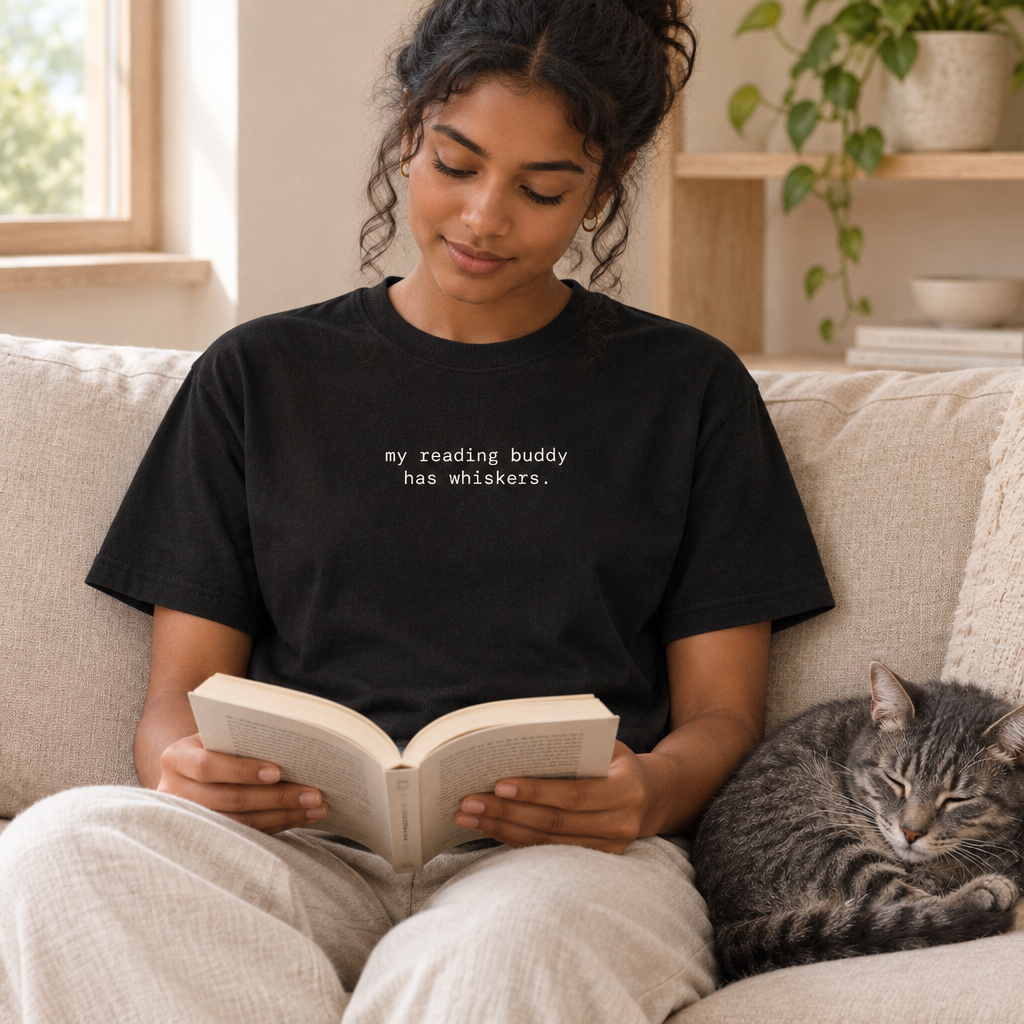 my reading buddy has whiskers. t-shirt