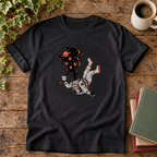 Astronaut cosmic t-shirt in Black, rustic flat lay