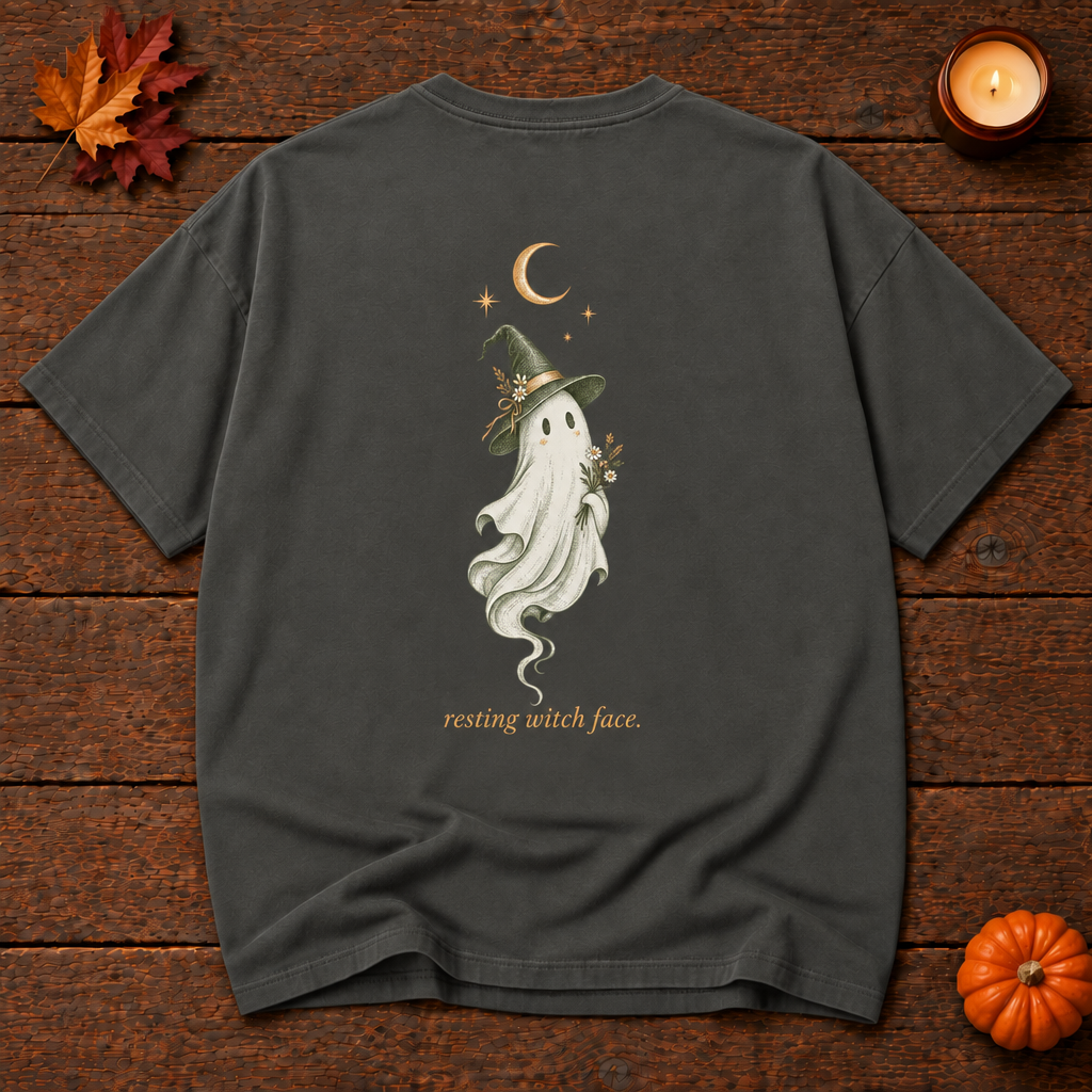 do not disturb. pepper relaxed fit t-shirt back, resting witch face ghost print