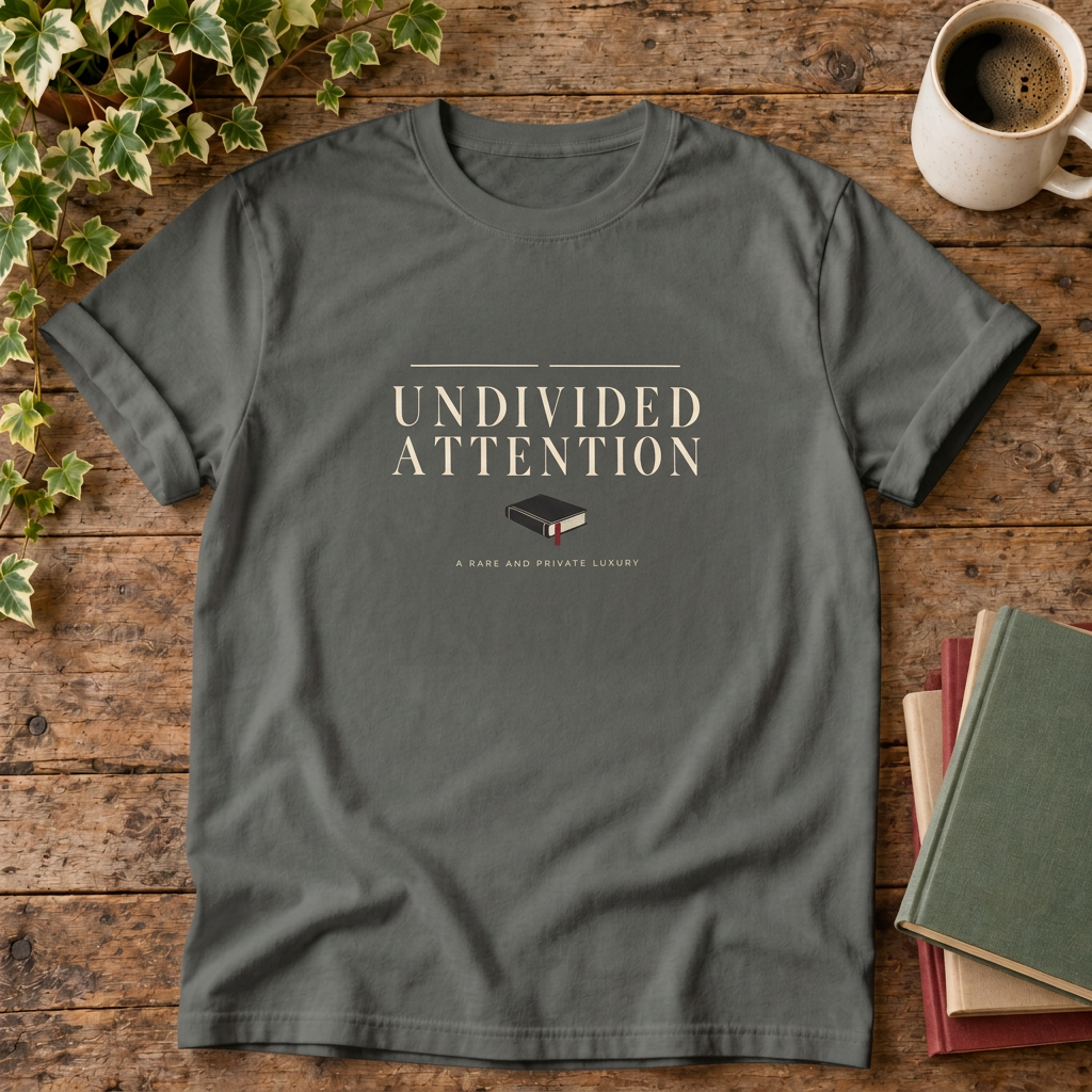 Undivided attention Pepper T-shirt wood-and-books flat lay