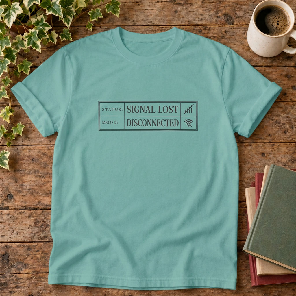 Signal lost disconnected T-shirt in Seafoam, stylised flat lay