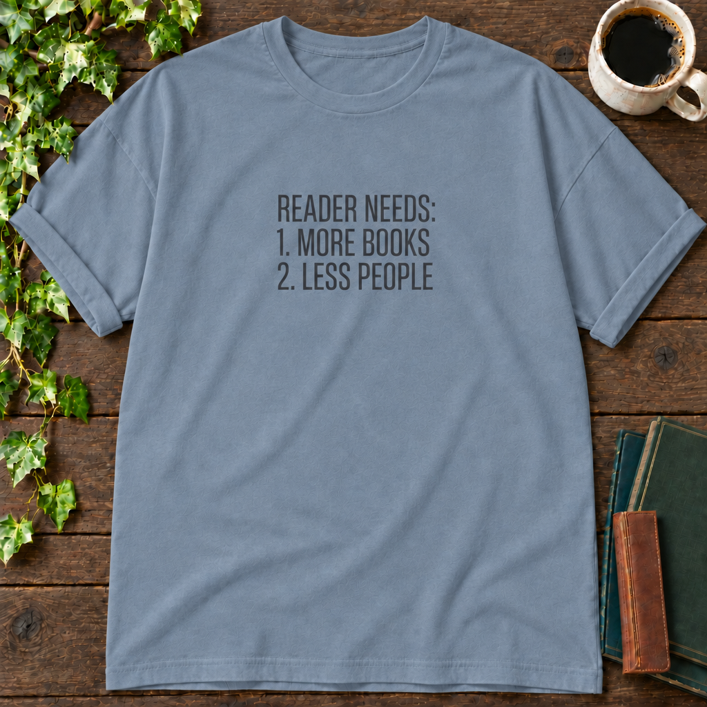 reader needs. blue jean relaxed fit t-shirt flat lay