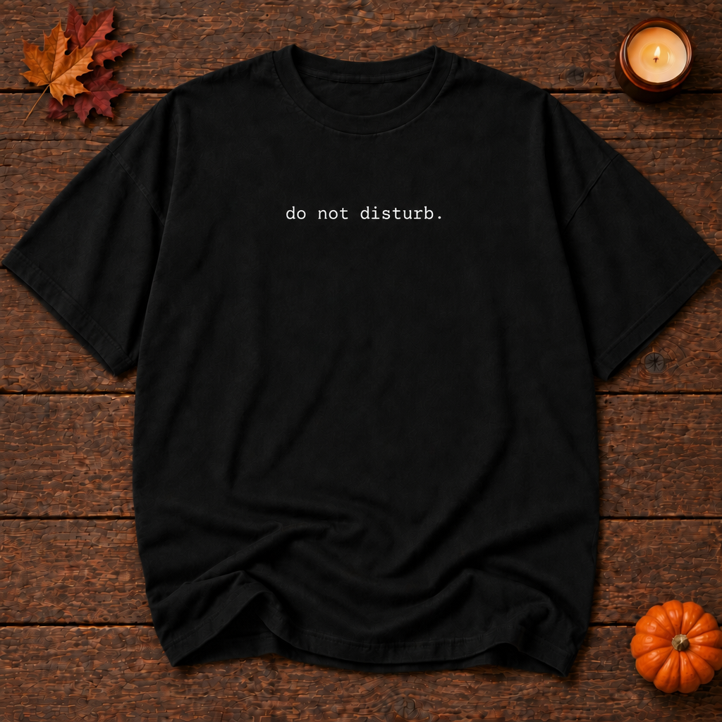 do not disturb. black relaxed fit t-shirt front, Halloween flat lay