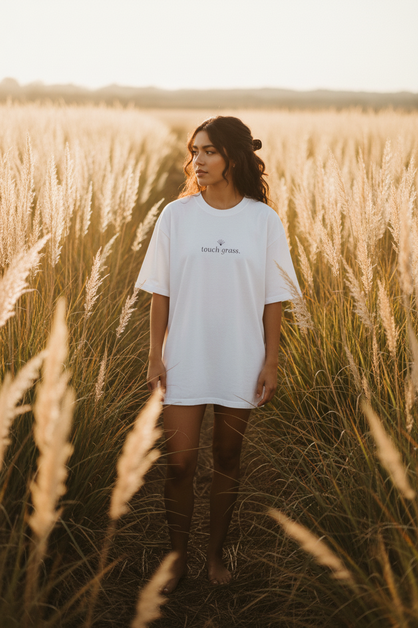 touch grass. — pampas field white CC relaxed fit lifestyle editorial