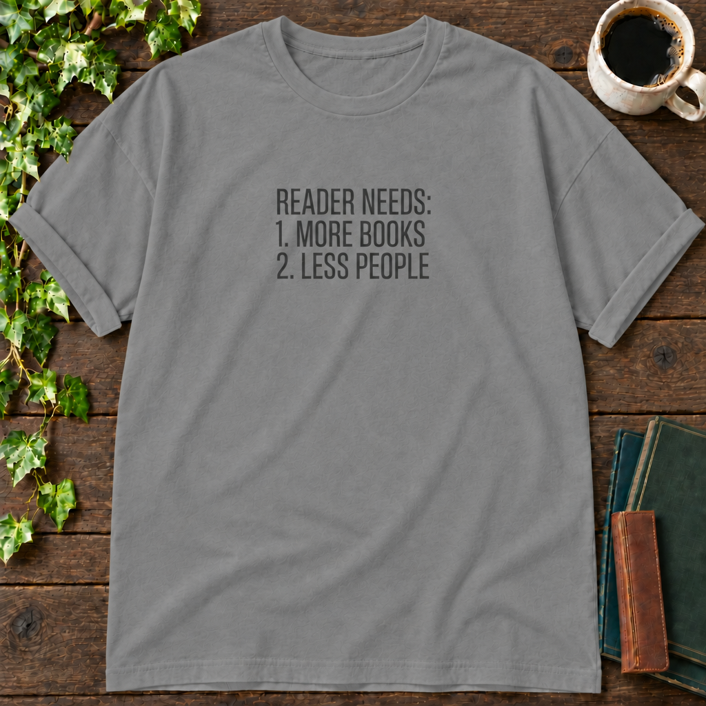 reader needs. grey relaxed fit t-shirt flat lay