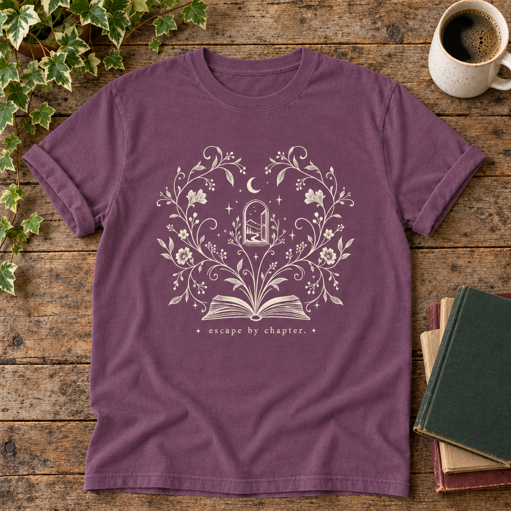 Escape by chapter Berry t-shirt flat lay