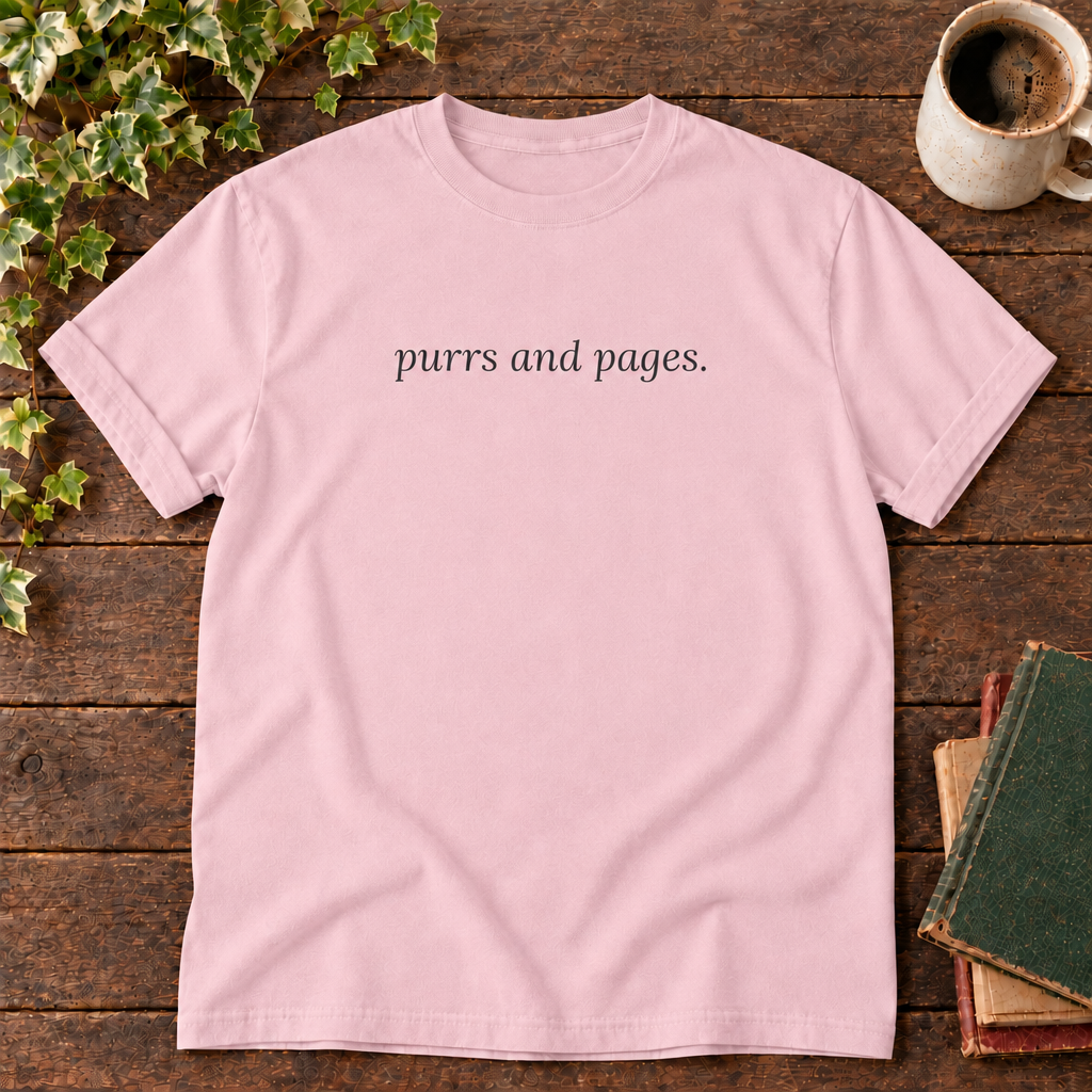 Blossom purrs and pages tee with plain neckline