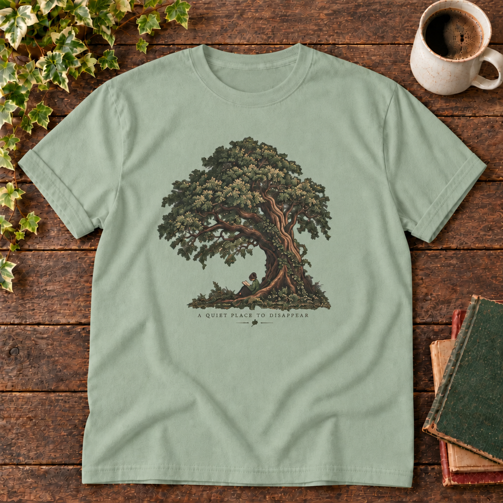 Bay tree of life tee with green red and tan book pile