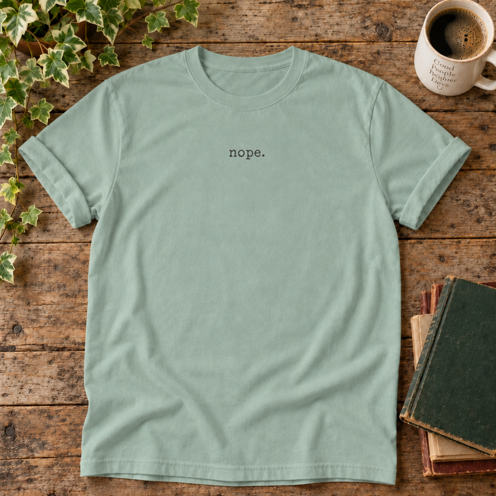 Nope Bay flat lay with weathered wood and blank book cover